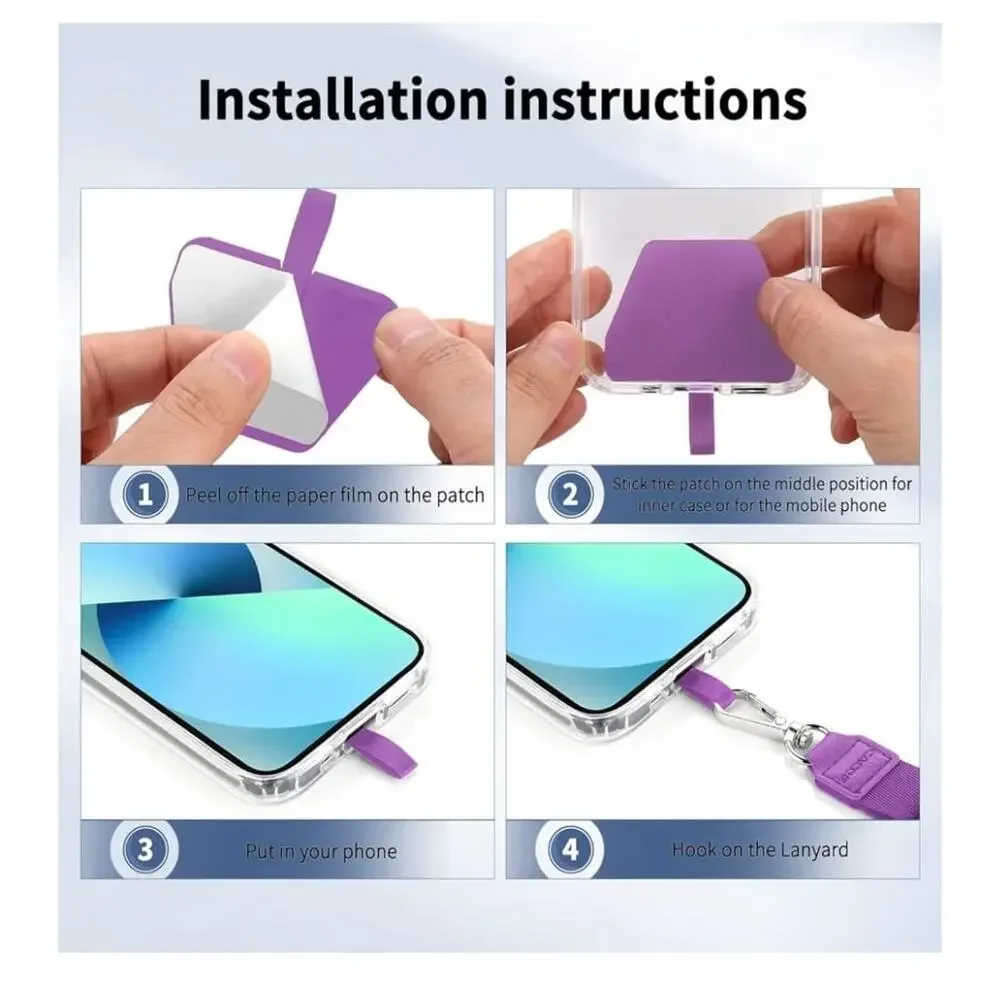 Phone Lanyard 2Pcs-1 Pcs Adjustable Neck Strap, 1 Pcs Wrist Strap, 4 Pads Purple